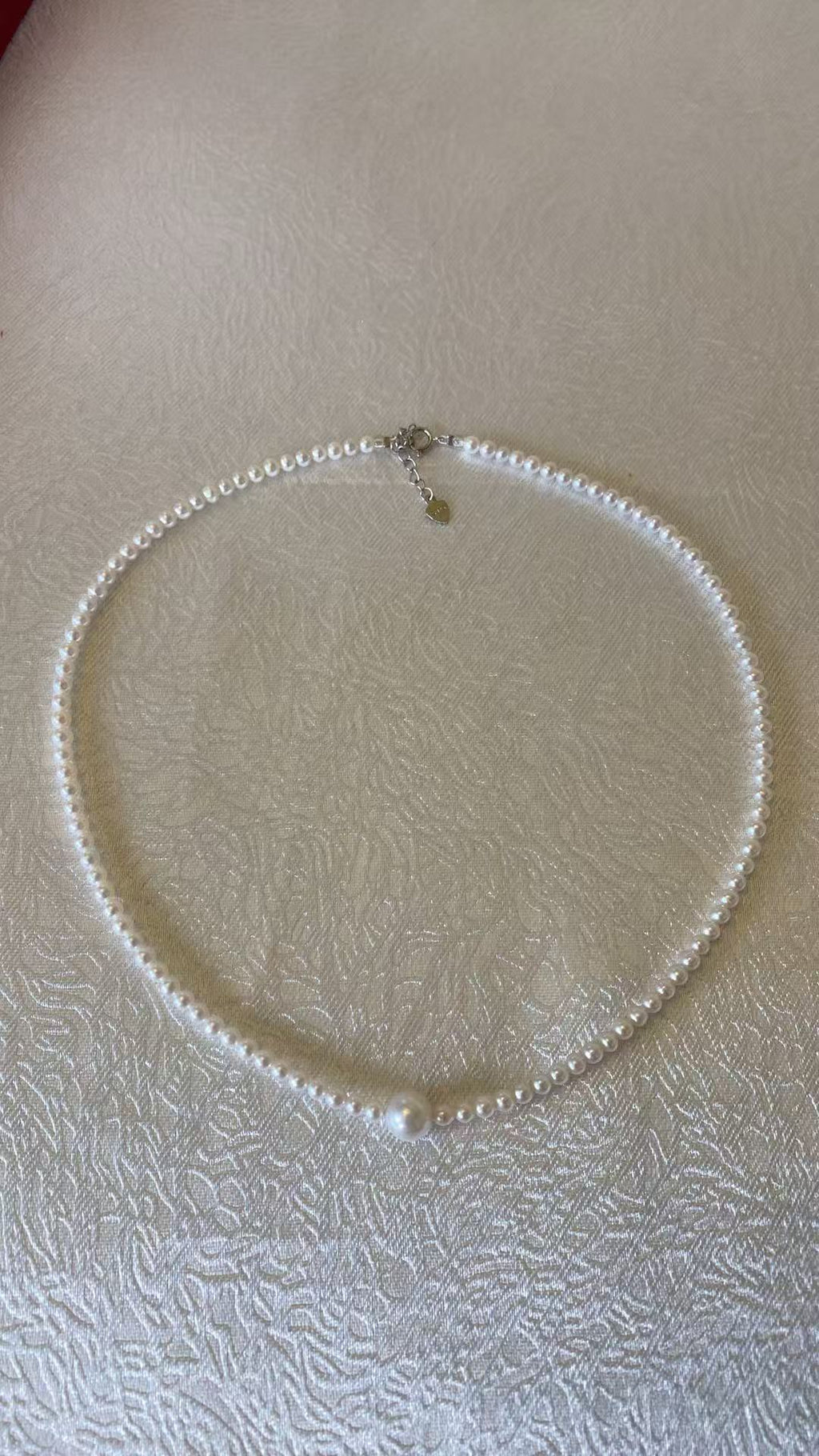 Moonlit Solitaire dainty white pearl necklace with centre pearl