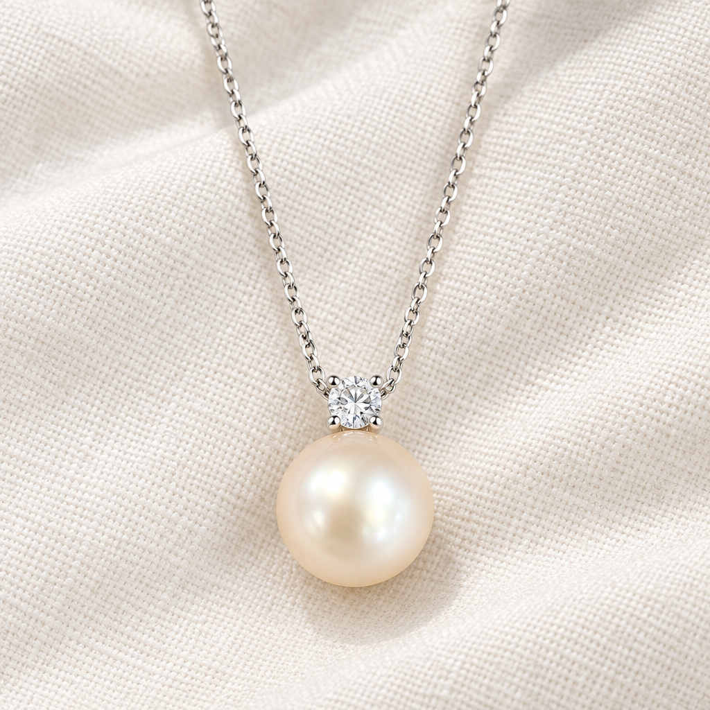 Moonglow – Golden Peach Solitaire Pearl Pendant Necklace (10.9mm)