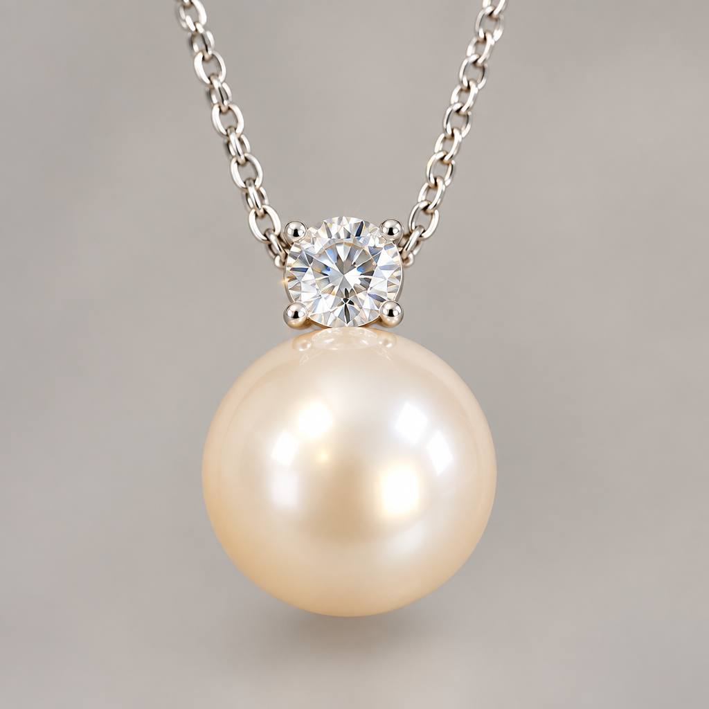Moonglow – Golden Peach Solitaire Pearl Pendant Necklace (10.9mm)